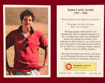 Saint Carlo Acutis Third Class Relic Holy Card  (Touched to a relic of Saint) - Plastic Coated