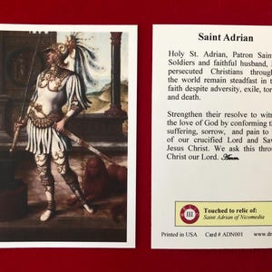 Cartes saintes relique de troisième classe de Saint Adrien de Nicomédie (touché à une relique du saint) - Stock cartonné