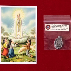 Our Lady of Fatima Relic Medal Pack - Third Class Relic Holy Card & Medal  (Touched to relics of Sts Jacinta Francisco Marto and holm oak)