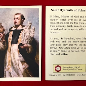 Cartes saintes relique de troisième classe de Sainte Hyacinthe de Pologne (touché à une relique du saint) - Stock cartonné