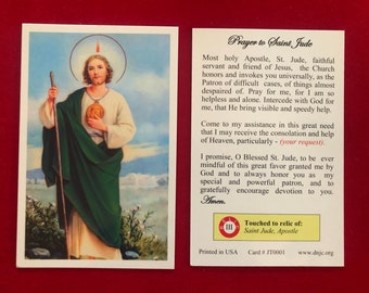 BULK PACK 50 CARDS - Saint Jude Third Class Relic Holy Card  (Touched to a relic of Saint Jude the Apostle)