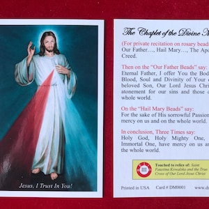 PACK DE 50 CARTES - Carte sacrée relique de troisième classe de la Miséricorde Divine (touchée aux reliques de sainte Faustine Kowalska et de la Vraie Croix de Notre-Seigneur)