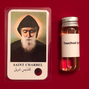 Reliquia devocional de San Charbel Makhlouf (paquete de óleos sagrados) (relacionado con los huesos de San Charbel/Sharbel)