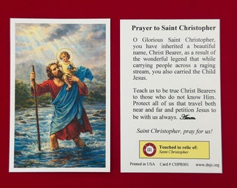 Saint Christopher Third Class Relic Holy Card (Touched to a first class relic of the Saint) - Card Stock