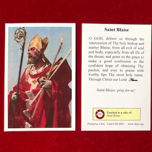 Saint Blaise derde klas relikwie heilige kaarten (aangeraakt door een eersteklas relikwie van de heilige) - karton
