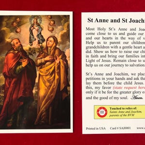 PACK DE 50 CARTES - Carte sainte relique de troisième classe des saintes Anne et Joachim (touchée à une relique des saintes Anne et Joachim, parents de B.V.M.)