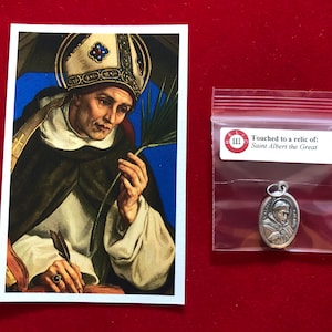 Confezione di medaglie con reliquia di Sant'Alberto Magno - Immagine sacra e medaglia con reliquia di terza classe (toccata con la reliquia di Sant'Alberto)