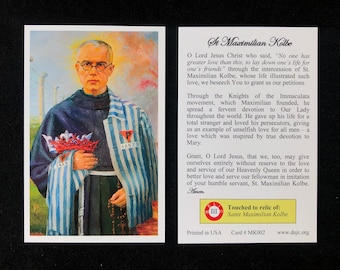 Saint Maximillian Kolbe Third Class Relic Holy Card  (Touched to a relic of Saint Maximillian Kolbe)