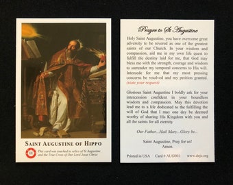 Saint Augustine of Hippo Third Class Relic Holy Card  (Touched to a relic of Saint Augustine and True Cross of Our Lord)