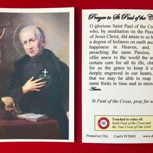 Saint Paul of the Cross Third Class Relic Holy Cards (Touched to a relic of the Saint) - Card Stock