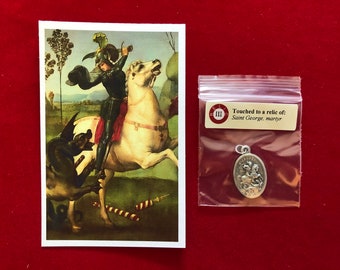 Saint George Relic Medal Pack - Third Class Relic Holy Card & Medal  (Touched to relic of St George the martyr)