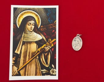 Saint Monica Relic Medal Pack - Third Class Relic Holy Card & Medal  (Touched to relic of the Saint)
