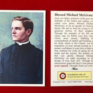 Cartes saintes relique de troisième classe du fondateur des Chevaliers de Colomb du bienheureux Michael McGivney (touché à une relique du saint) - Stock cartonné