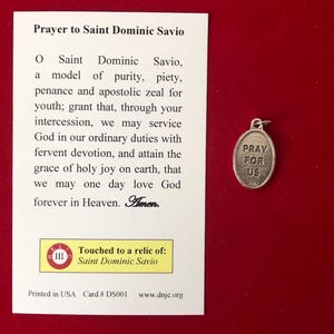 Saint Dominic Savio Relic Medal Pack - Third Class Relic Holy Card ...