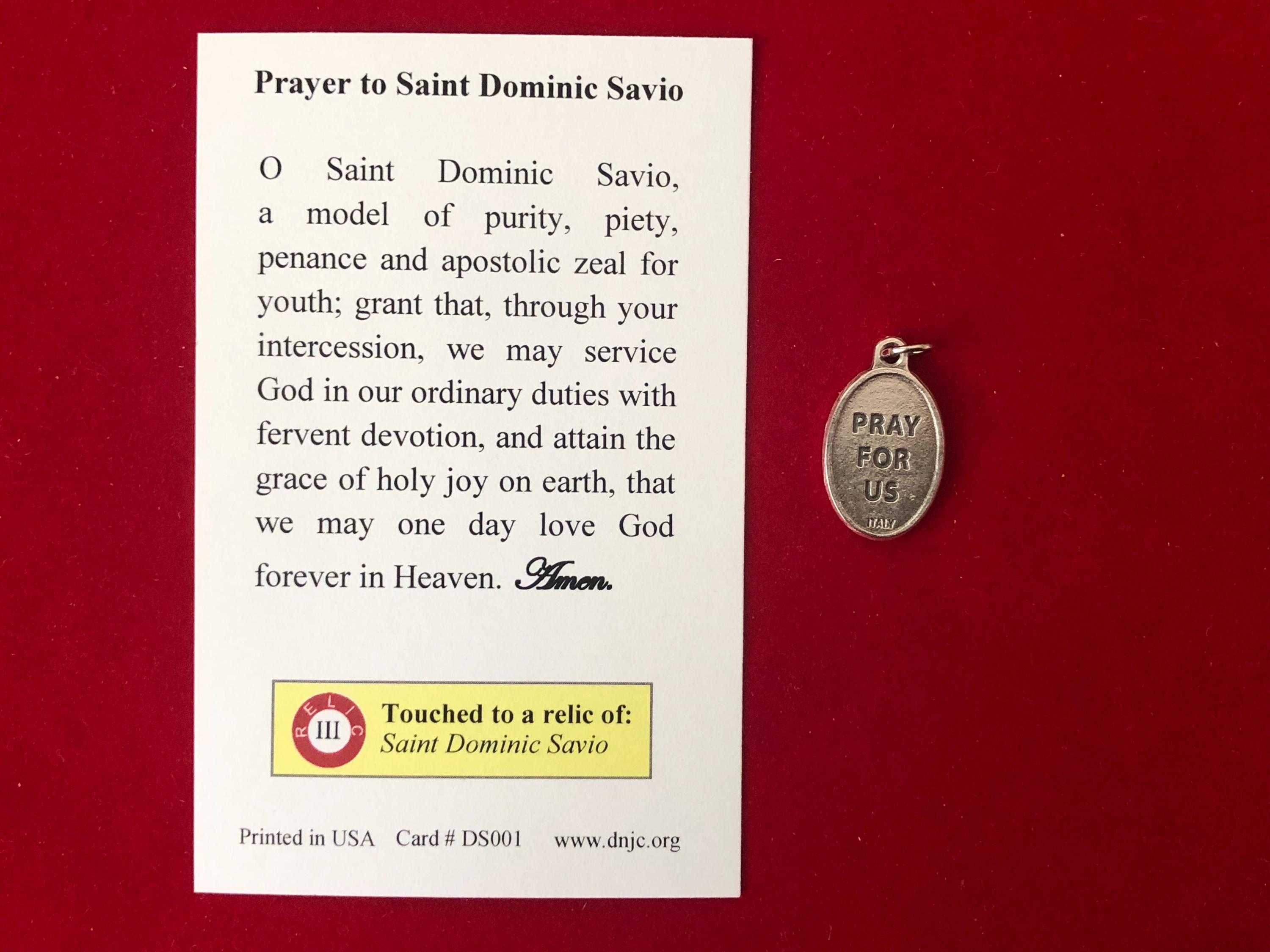Saint Dominic Savio Relic Medal Pack - Third Class Relic Holy Card ...