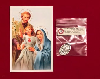 Holy Family Relic Medal Pack - Third Class Relic Holy Card & Medal  (Touched to relics of Our Lord, Blessed Virgin Mary, and St Joseph)