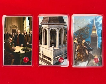 250 Reliquias de EE. UU. - Independence Hall, Campana de la Libertad, Old North Church - Tarjetas de reliquias laminadas - Incluye certificado de autenticidad