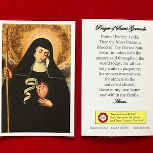 PACK DE 50 CARTES - Cartes saintes relique de troisième classe de Sainte Gertrude la Grande (touchées à une relique de première classe de la sainte) - Stock cartonné
