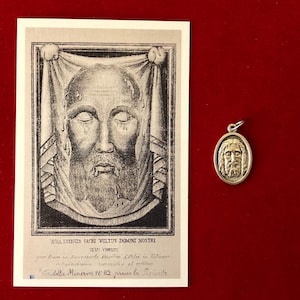 Holy Face of Jesus Relic Medal Pack - Third Class Relic Holy Card & Oval Medal  (Touched to relics of Shroud of Turin, Veronica’s Veil)