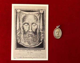 Holy Face of Jesus Relic Medal Pack - Third Class Relic Holy Card & Oval Medal  (Touched to relics of Shroud of Turin, Veronica’s Veil)