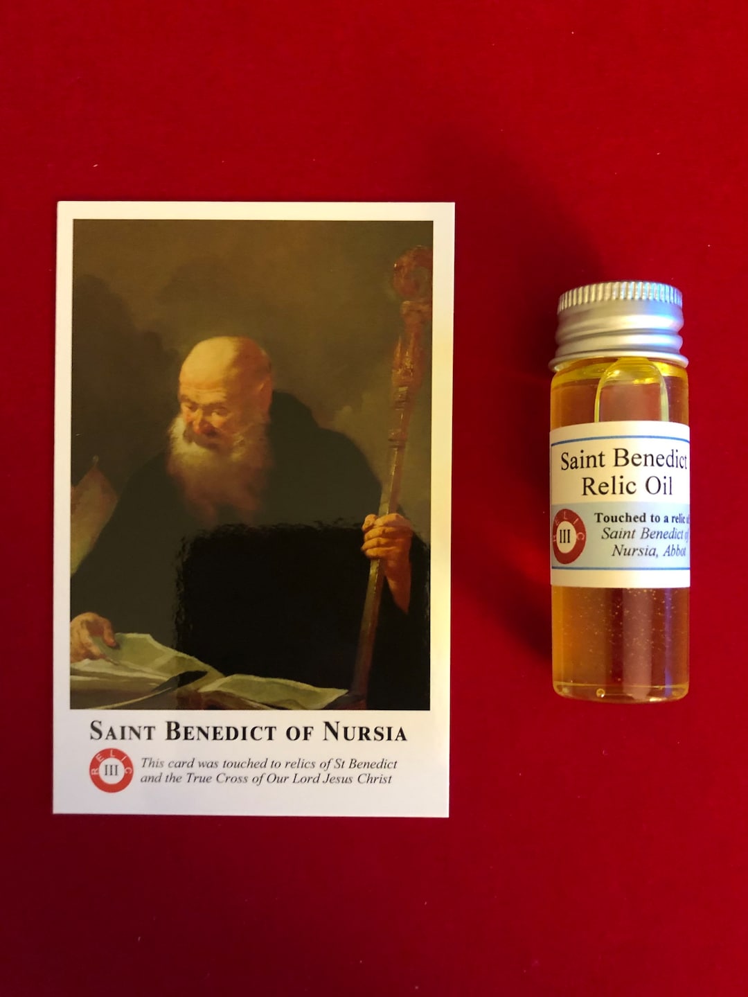 Saint Benedict of Nursia Devotional Relic Holy Oil Set (touched to a ...