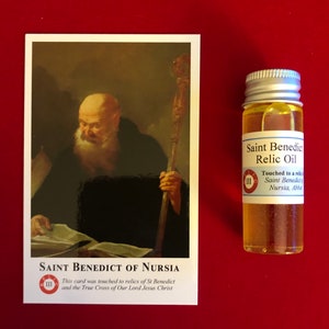 Saint Benedict of Nursia Devotional Relic Holy Oil Set (Touched to a relic of Saint Benedict)