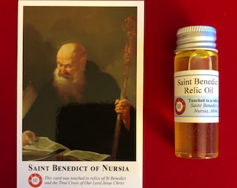 Saint Benedict of Nursia Devotional Relic Holy Oil Set (Touched to a relic of Saint Benedict)