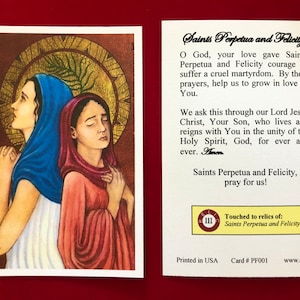 Saints Perpetua and Felicity derde klas relikwie heilige kaarten (aangeraakt door een eersteklas relieken van de heiligen) - karton