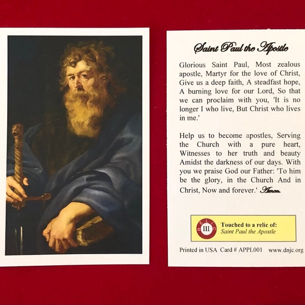 Saint Paul the Apostle Third Class Relic Holy Cards (Touched to a first class relic of the Saint) - Card Stock
