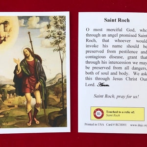 CONFEZIONE ALL'INGROSSO DA 50 CARTOLINE - Immaginette sacre della reliquia di terza classe di San Rocco (toccate su una reliquia di prima classe del Santo) - Cartoncino