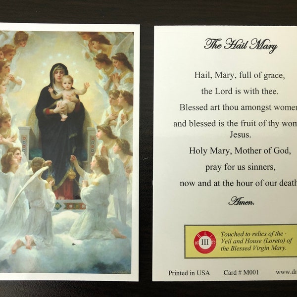 Blessed Virgin Mary Third Class Relic Holy Card  (Touched to relics of Veil and House of the Blessed Virgin Mary) with Hail Mary Prayer