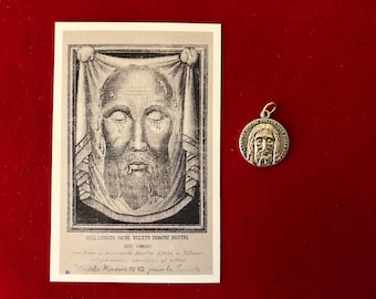 Holy Face of Jesus Relic Medal Pack - Third Class Relic Holy Card & Round Medal  (Touched to relics of Shroud of Turin, Veronica’s Veil)