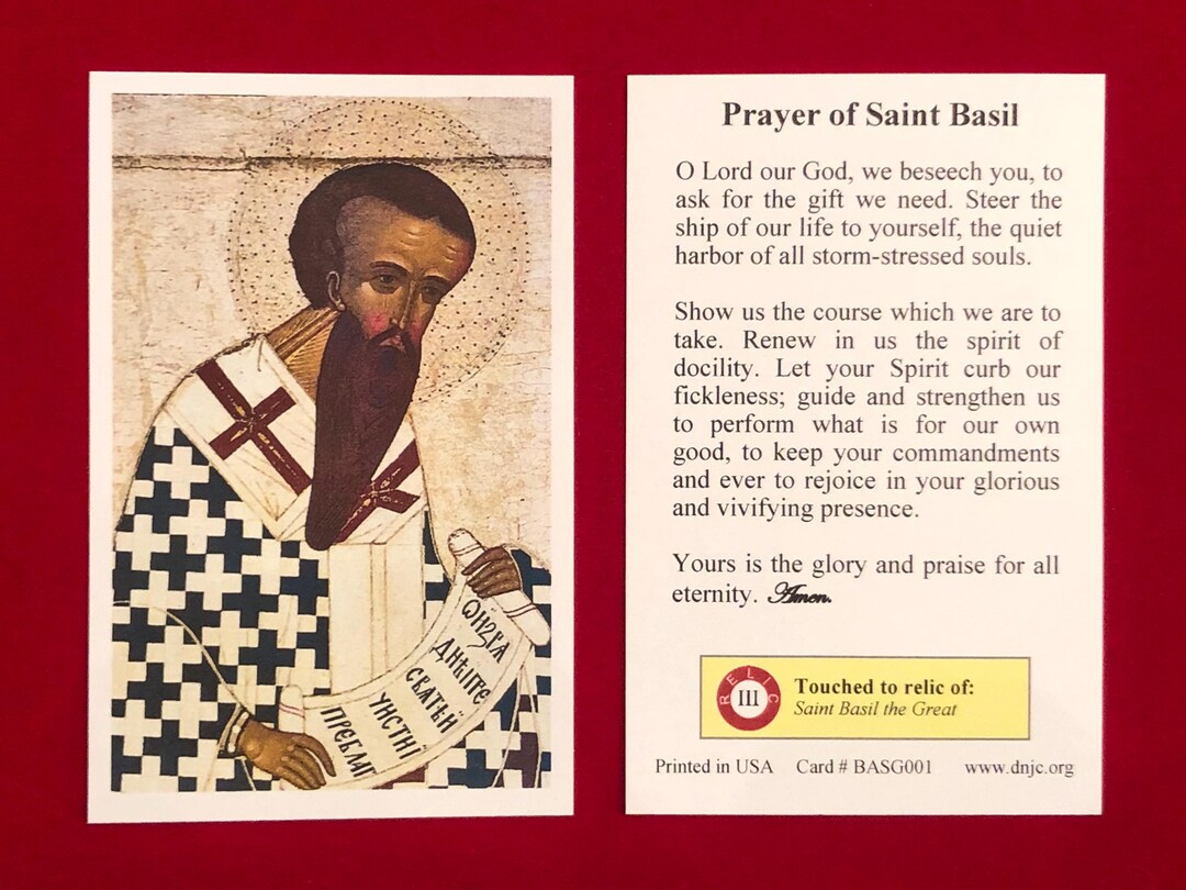 Saint Basil the Great Third Class Relic Holy Card (touched to a First ...