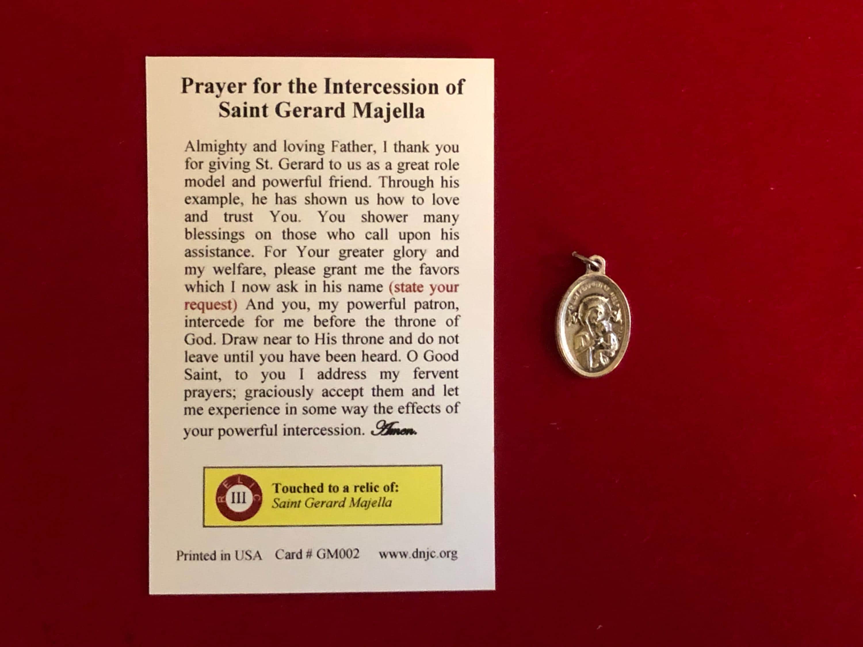 Saint Gerard Majella Relic Medal Pack - Third Class Relic Holy Card ...