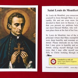 Lot de 50 cartes - Cartes saintes relique de troisième classe de Saint Louis de Montfort (touchées à une relique du saint de première classe) - Stock cartonné
