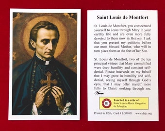 6-Pack of Saint Louis de Montfort Third Class Relic Holy Cards (Touched to a first class relic of the Saint) - Card Stock