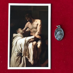 Pack de médailles reliques Saint Bernard de Clairvaux - Médaille et carte sainte relique de troisième classe (touché à la relique de Saint Bernard l'abbé)