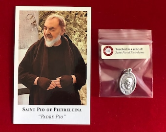 Saint Padre Pio Relic Medal Pack - Third Class Relic Holy Card & Medal  (Touched to relic of St Pio of Pietrelcina)