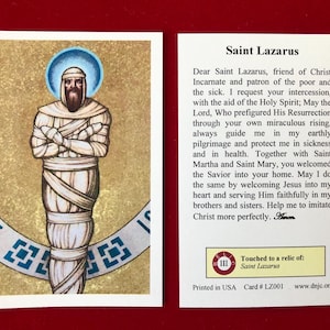 Cartes saintes relique de troisième classe de Saint Lazare (touché à une relique du saint) - Stock cartonné