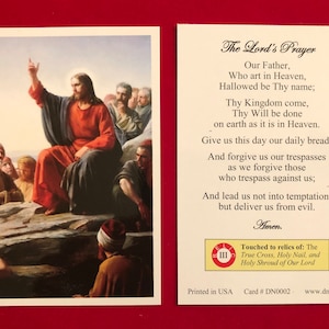 PACK DE 50 CARTES - Carte sacrée de la relique de la prière du Seigneur (touchée pour montrer la relique de la Vraie Croix, le Saint Suaire et le Saint Clou de Notre Seigneur)