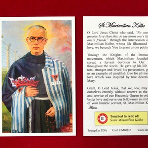 CONFEZIONE ALL'INGROSSO DA 50 CARTE - Immagine sacra della reliquia di terza classe di San Massimiliano Kolbe (toccata da una reliquia di San Massimiliano Kolbe)