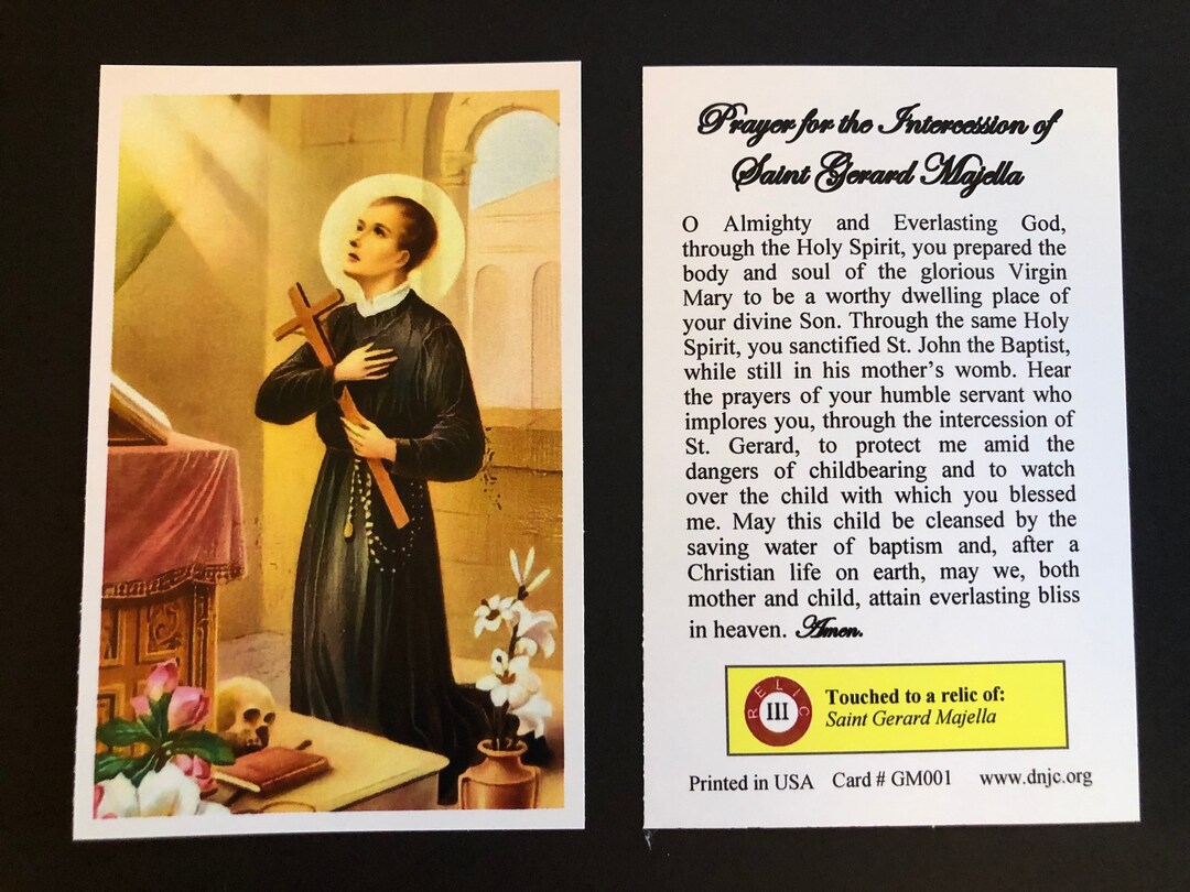 6pack of Saint Gerard Majella Third Class Relic Holy Cards touched to