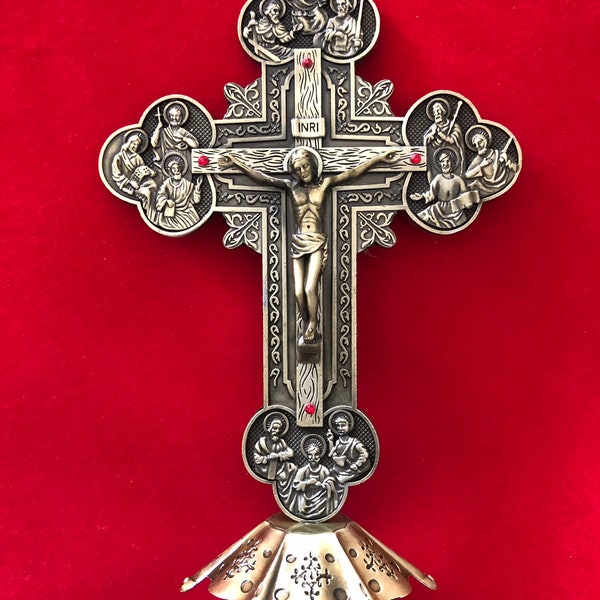 Reliktkruzifix mit unserem Herrn und den Aposteln - Touched to Relics unserem Lieben Herrn und den Aposteln mit COA