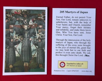 205 Martyrs of Japan Third Class Relic Holy Cards (Touched to relics of the Saints) - Card Stock