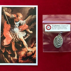 Saint Michael the Archangel Relic Medal Pack - Third Class Relic Holy Card & Medal  (Touched to relic stone of St Michael)