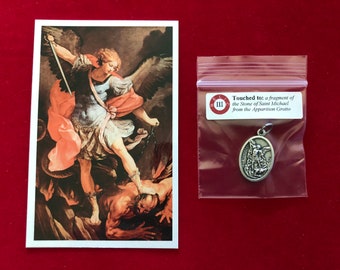 Saint Michael the Archangel Relic Medal Pack - Third Class Relic Holy Card & Medal  (Touched to relic stone of St Michael)