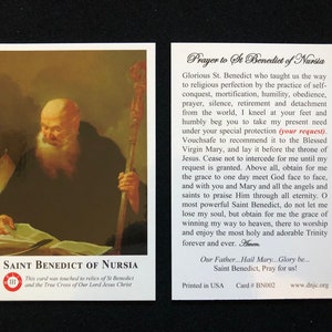 BULKVERPAKKING 50 KAARTEN - Sint-Benedictus van Nursia derde klas relikwie heilige kaart (aangeraakt door een relikwie van Sint-Benedictus en het ware kruis van onze Heer)