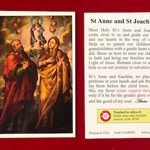 Carte sainte relique de troisième classe des saintes Anne et Joachim (touchée à une relique des saints Anne et Joachim, parents de BVM)