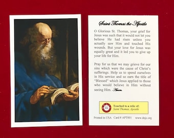 Saint Thomas the Apostle Third Class Relic Holy Cards (Touched to a first class relic of the Saint) - Card Stock