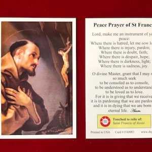 CONFEZIONE ALL'INGROSSO DA 50 CARTE - Immagine sacra della reliquia di terza classe di San Francesco d'Assisi (toccata da una reliquia di San Francesco d'Assisi)